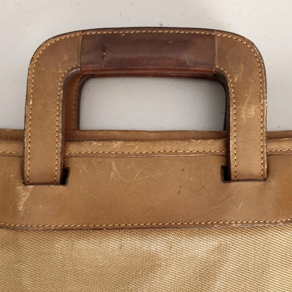 Ghurka Attache Bag No 24 Beige Soft Case Twill Leather Briefcase Bag USA 10x15